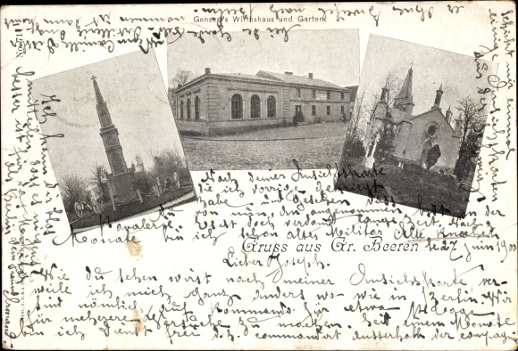 Ak Großbeeren Brandenburg, Teilansichten, Kriegerdenkmal, Gensert's Wirtshaus und Garten, Kirche
