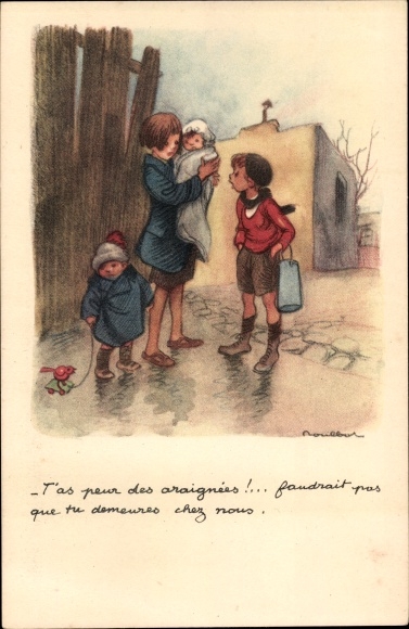 Artist Postcard Poulbot, Franciscque, You&#39;re afraid of spiders, National League against the Slums