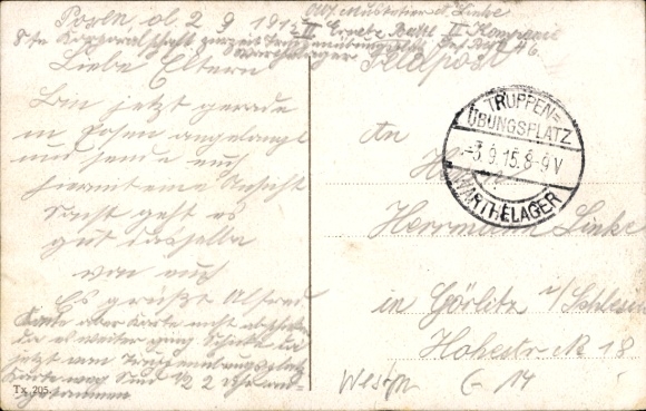 Postcard Poznań Posen, main station, railway post office, tram