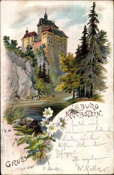 Chromo-Litho Waldheim in Saxony, Greetings from Kriebstein Castle