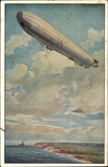 Artist PC Schulze, Hans Rudolf, Reichsmarine airship, guards on the German Baltic Sea coast