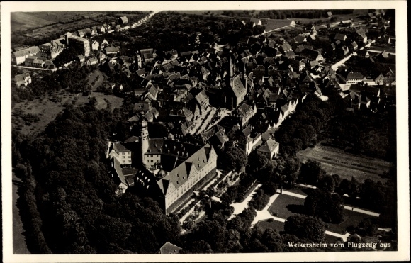 Postcard Weikersheim in Tauberfranken Württemberg, from the plane