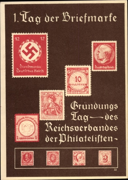 Postwaardestuk ansichtkaart 1e Dag van de Postzegel 1936, oprichtingsdag van de Reichsvereniging van Filatelisten