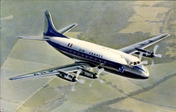 Postcard French passenger aircraft, Air France, Vickers Viscount