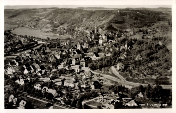 Postcard Horba Königsee in Thuringia, aerial view of many houses, landscape, river