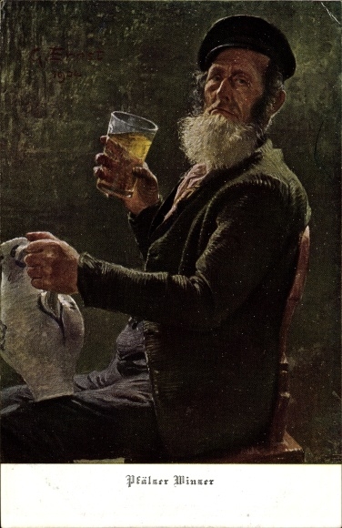KP artysty Ernst, G., winiarz z Palatynatu, mężczyzna pije wino, portret