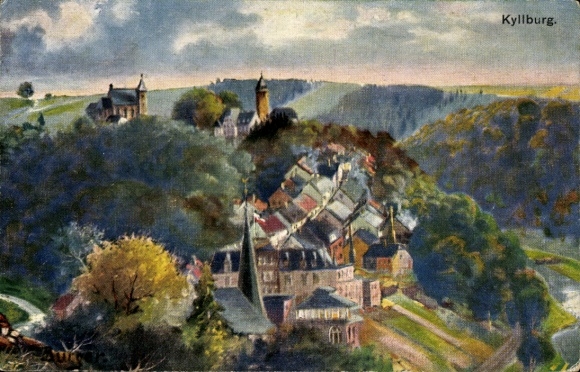 Künstler Ak Bürger, Kyllburg Eifel, Blick auf Kirche und den Ort, Turm