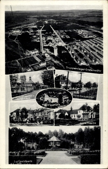 Postcard Grafenwöhr in Bavaria, military camp, forester's house, Luitpoldpark, commandant's office