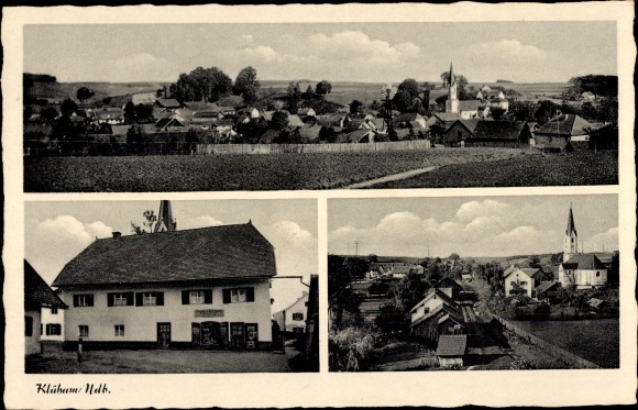 Postcard Kläham Ergoldsbach in Lower Bavaria, general view, commercial building, church
