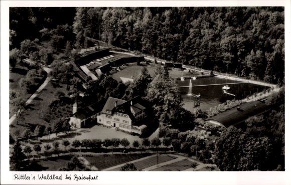 Postcard Baienfurt in Upper Swabia Württemberg, Rittler's Waldbad, aerial photograph