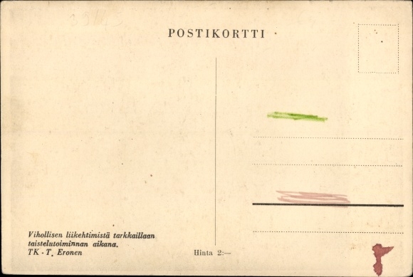 Postcard Finnish Army, soldiers observe enemy movements, WW2