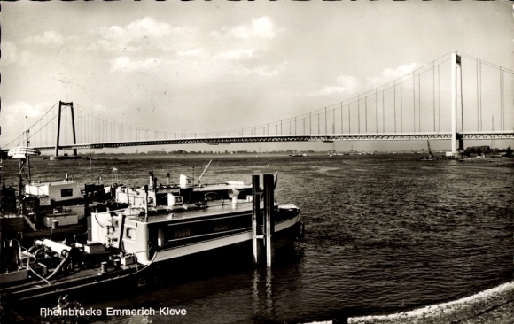 Postcard Emmerich am Niederrhein, Rhine bridge Emmerich-Kleve, ship