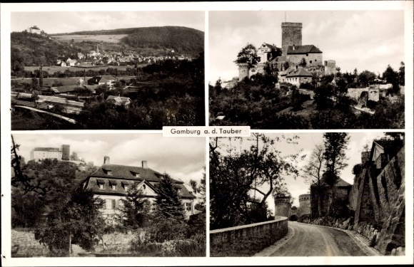 Postcard Gamburg Werbach an der Tauber, town gate, Gamburg Castle, town views