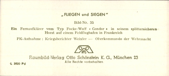Stereo spatial image photo Flying and Siegen No. 35, long-range reconnaissance aircraft Focke Wulf Fw Condor