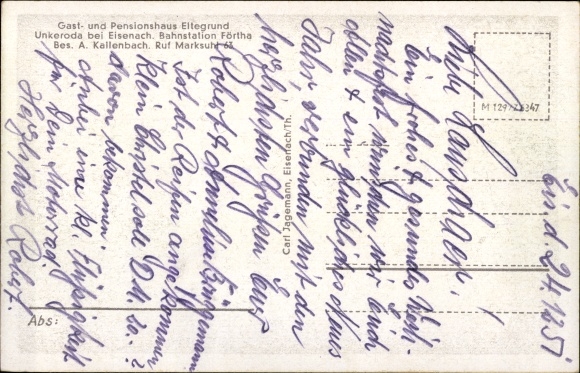 Postcard Unkeroda Wartburg district, inn and boarding house Eltegrund