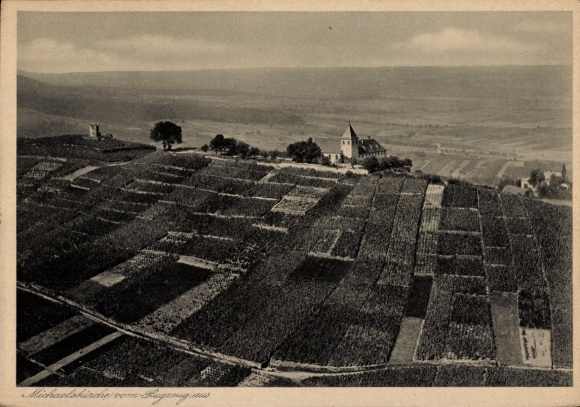 Postcard Cleebronn in Württemberg, Michaelsberg, Michaelskirche, aerial photograph