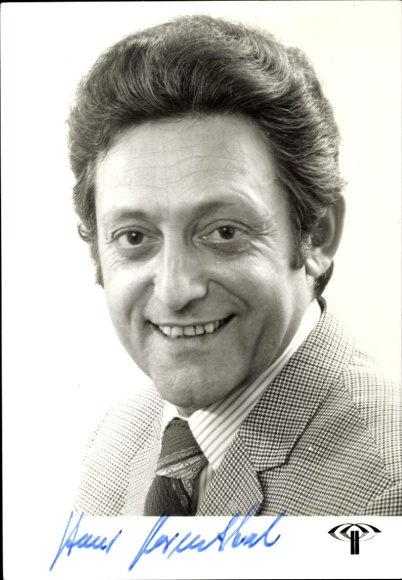 Postcard director, actor and presenter Hans Rosenthal, portrait, autograph, suit, tie
