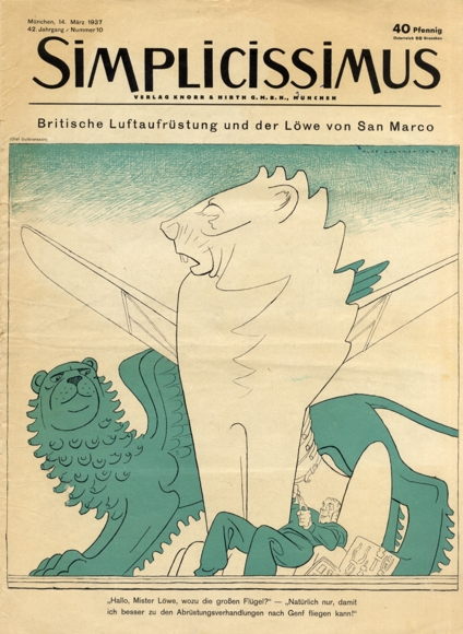 Simplicissimus Issue 10 March 1937 Caricature British air rearma... O. Gulbransson Verlag Hirth
