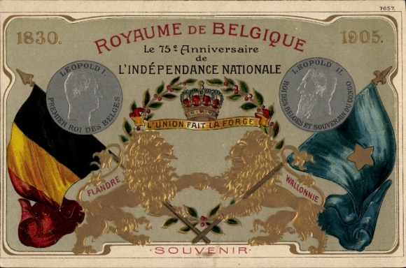 Minted CPA Royaume de Belgique, Independance Nationale, Leopold I, Leopold II.