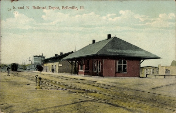 Ansichtkaart Belleville Illinois USA, L en N spoorwegdepot