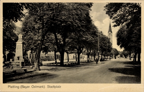 Postcard Plattling in Lower Bavaria, town square