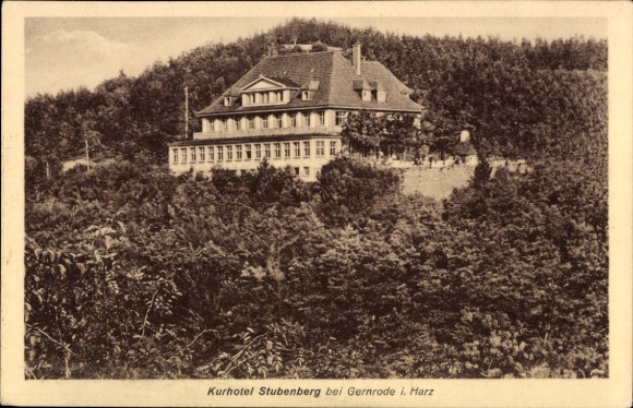 Ak Gernrode Quedlinburg in het Harzgebergte, Kurhotel Stubenberg, vlakbij Gernrode in het Harzgebergte, berglandschap, s Geb