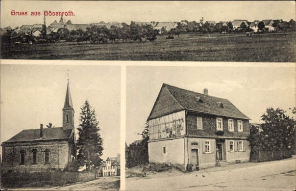 Postcard Gösenroth im Hunsrück, church, house, panorama of the place