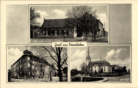 Postcard Frankleben Braunsbedra in Saalekreis, inn, church, Unterhof