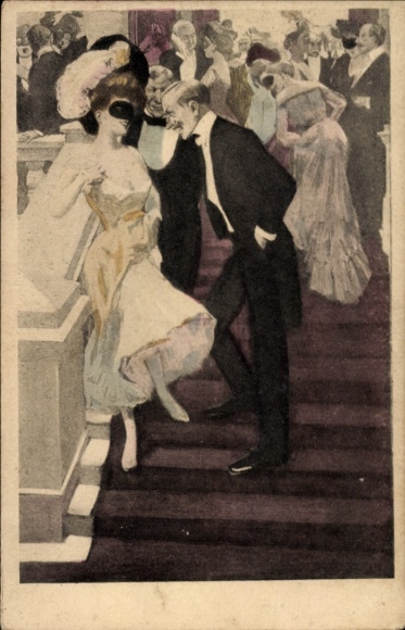 Jugendstil Künstler Ak Reznicek, Ferdinand von, Maskenball, Simplicissimus XIV 1