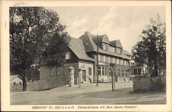 Postcard Oberhof in the Thuringian Forest, Zellaerstraße, new post office, 825 m above sea level, architecture