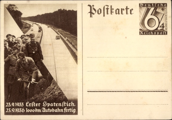 Ganzsachen Ak Adolf Hitler, Bau der Reichs-Autobahn, Erster Spatenstich 23.9.1933