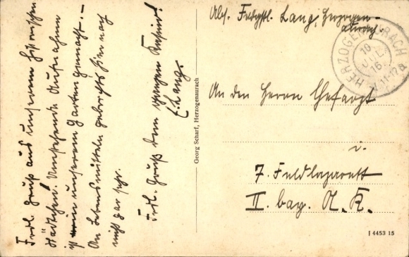 Postcard Herzogenaurach in Middle Franconia, partial view, church tower