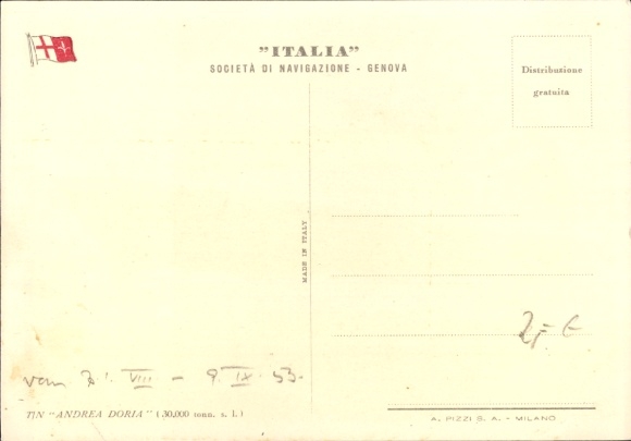 Postcard Italia, Societa di Navigazione Genova, Andrea Doria