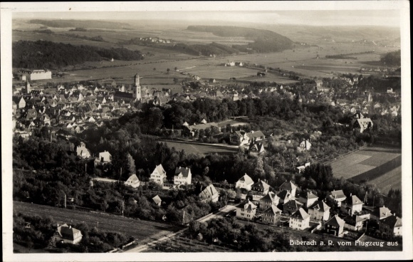 PC Biberach an der Riss in Upper Swabia, aerial photograph of the village