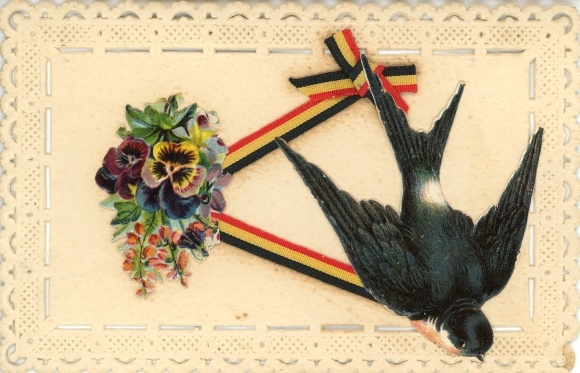 Material Postcard Swallow, Flowers, Kitsch