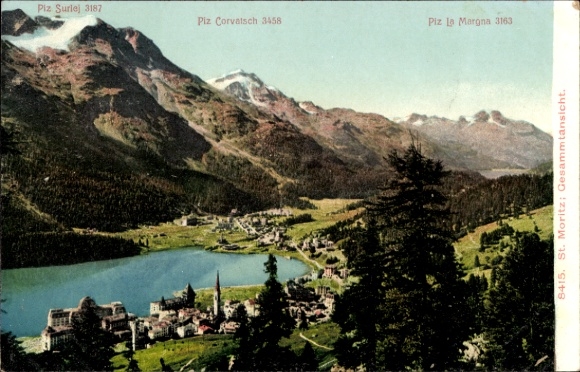 Postcard Sankt Moritz Canton Graubünden, general view