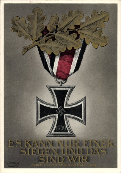 Postal stationery artist Postcard Klein, G., Only one can win and that is us, quote from Adolf Hitler
