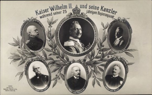 Postcard Kaiser Wilhelm II and his chancellors, portraits