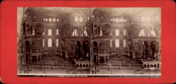 Stereo CdV Constantinople Istanbul Türkiye, Hagia Sophia, interior view