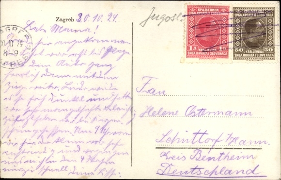 Postcard Zagreb Croatia, theater, train station, street section