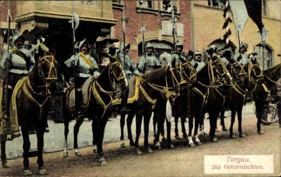 Ak Torgau an der Elbe, Die Geharnischten, Reiter in Rüstungen