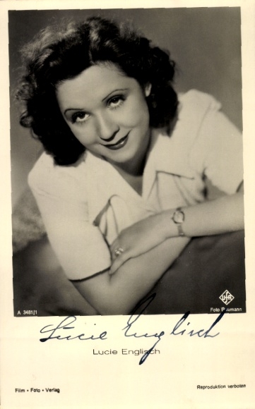 Postcard actress Lucie English, portrait, Ufa film, autograph