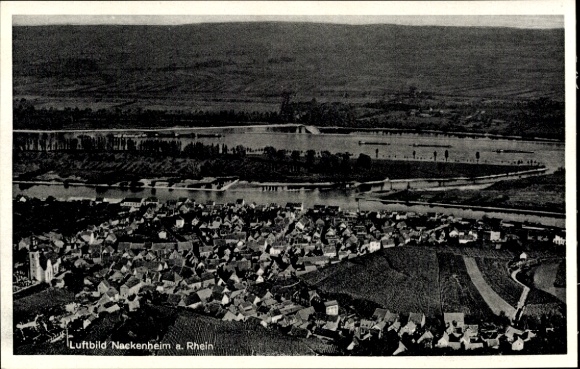Postcard Nackenheim am Rhein, aerial photograph