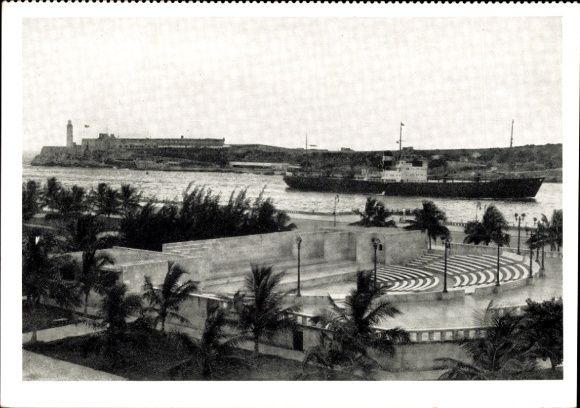 Ak MS Johannes Molkenbuhr passeert Morro Castle, Havana, Reederei Hugo Stinnes