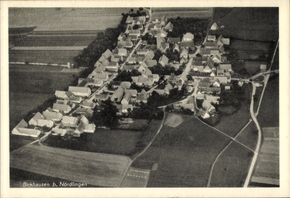 Postcard Birkhausen Wallerstein in Swabia, aerial photograph