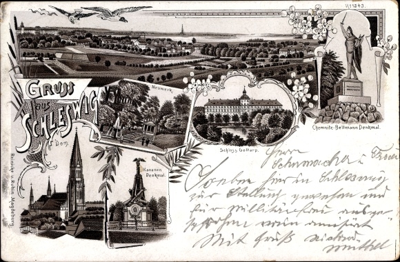 Litho Schleswig an der Schlei, Neuwerk, Dom, Kanonendenkmal