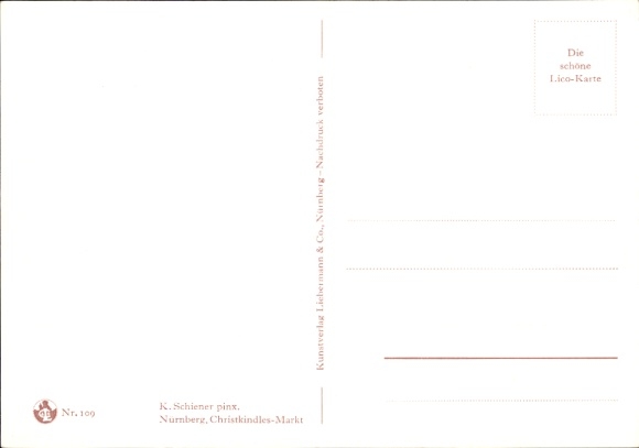 Artist Postcard Schiener, K., Nuremberg, Christkindles Markt, Christmas market stalls, stagecoach