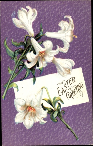Embossed PC Happy Easter, White Lilies
