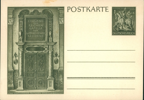Postwaardekaart München, ingang van de rijke kapel van de Residenz, Duitse goudsmidkunst