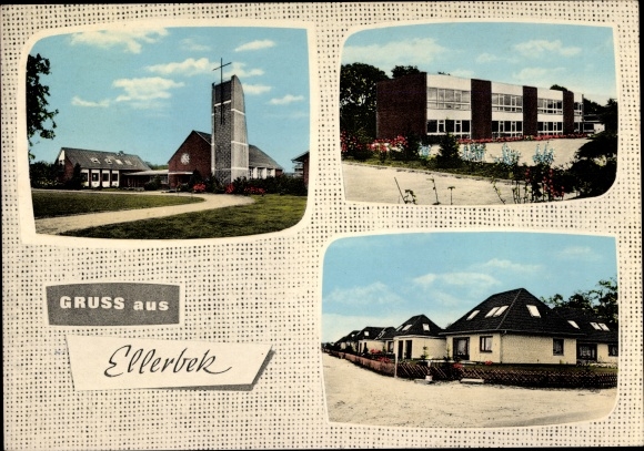 Ak Ellerbek in de wijk Pinneberg, kerk, school, nederzetting